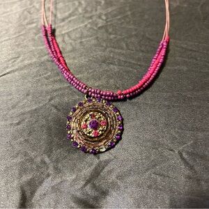Pink Beaded Necklace with Intricate Pendant